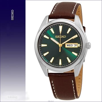 세이코 남성 시계 에션셜 SUR449P1 쿼츠 그린 40mm 가죽스트랩 100M 방수