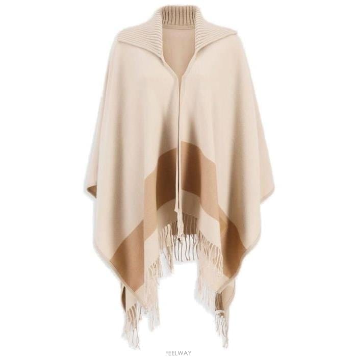 페라가모 와이드 칼라 프린지 케이프