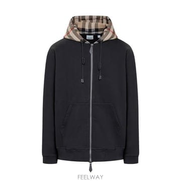 26 FW 버버리 체크 디테일 지퍼 드로스트링 후디 자켓 8060705