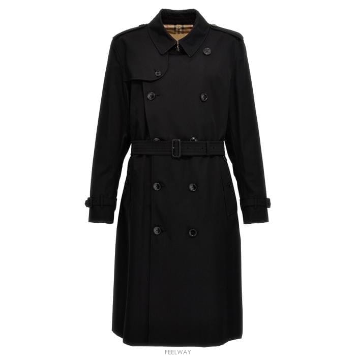 26 FW 버버리 헤리티지 켄싱턴 더블 브레스티드 벨티드 트렌치코트 블랙 8079384
