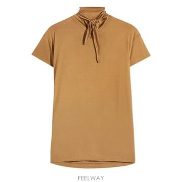 르메르 타이 스카프 넥 라인 버튼 패스닝 시나몬 브라운 숏슬리브 셔츠