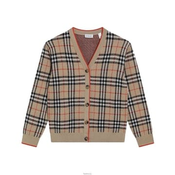 키즈 시그니처 체크 브이넥 가디건 샌드 8117179