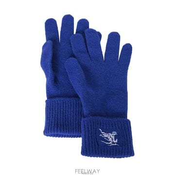 26 FW 버버리 로고 엠브로이디드 풀핑거 글러브 블루 8078831