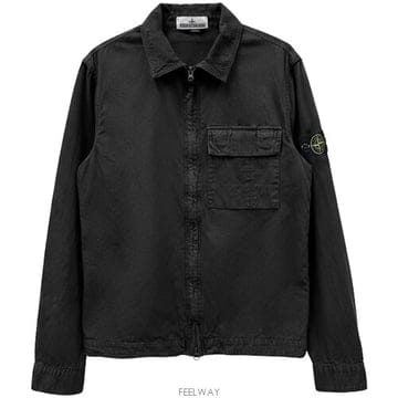 [스톤아일랜드] 26SS 와펜패치 코튼 포켓 집업 오버셔츠 블랙 남성 자켓 L1S151200008 S00WN