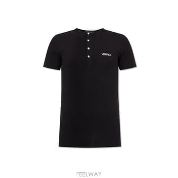 26 FW 베르사체 클래식 실루엣 미니멀 코튼 블렌드 로고 티셔츠 10196781A09410