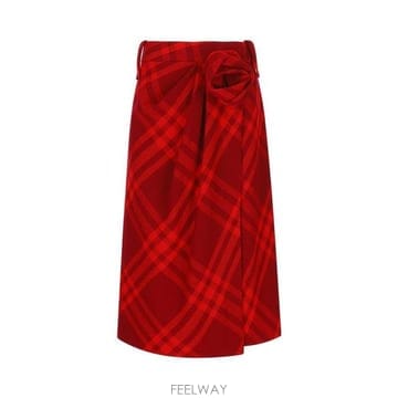 버버리 레드 체크 미디 스커트