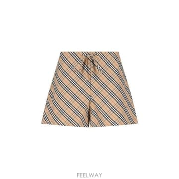 버버리 체크 프린트 드로스트링 반바지 베이지