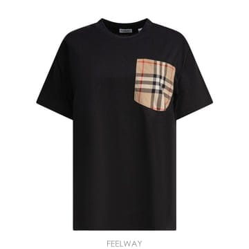 26 FW 버버리 체크 디테일 크루넥 티셔츠 블랙 8103970