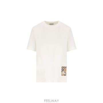 26 FW 버버리 체크 패치 크루넥 티셔츠 화이트 8104886