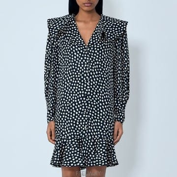 26 FW 끌로에 브이넥 러플 헴 폴카 도트 미니 드레스 블랙 CH26SRO37300 915
