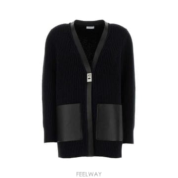 26 FW 페라가모 레더 트림 울 가디건 13H299784286