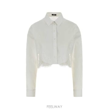 26 FW 베르사체 레이스 트리밍 크롭 코튼 긴팔 셔츠 1W000 10226311A13878