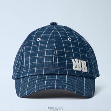 26 FW 웨일즈 보너 WB 패치 체크 모티프 린넨 베이스볼 캡 네이비 US26HA08 LI01 501
