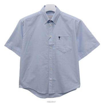 논현 더팩토리 26SS 아미 하트 로고 옥스포드 박시 반팔 셔츠 스카이블루 HSH823 CO0031 450