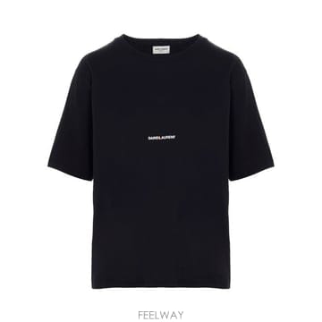 26 FW 생로랑 로고 프린트 크루넥 코튼퓨어 티셔츠 블랙 460876YB2DQ