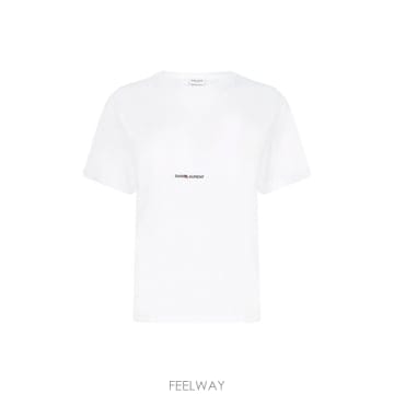 26 FW 생로랑 로고 프린트 크루넥 코튼퓨어 티셔츠 화이트 460876YB2DQ