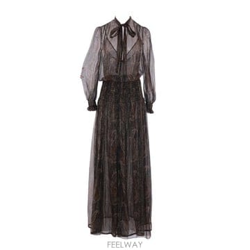 생로랑 라발리에르 개더드 롱슬리브 드레스