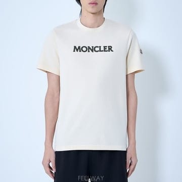 26 FW 몽클레어 로고 디테일 패치 슬리브 코튼 저지 티셔츠 크림 L1091 8C00075 89B8U
