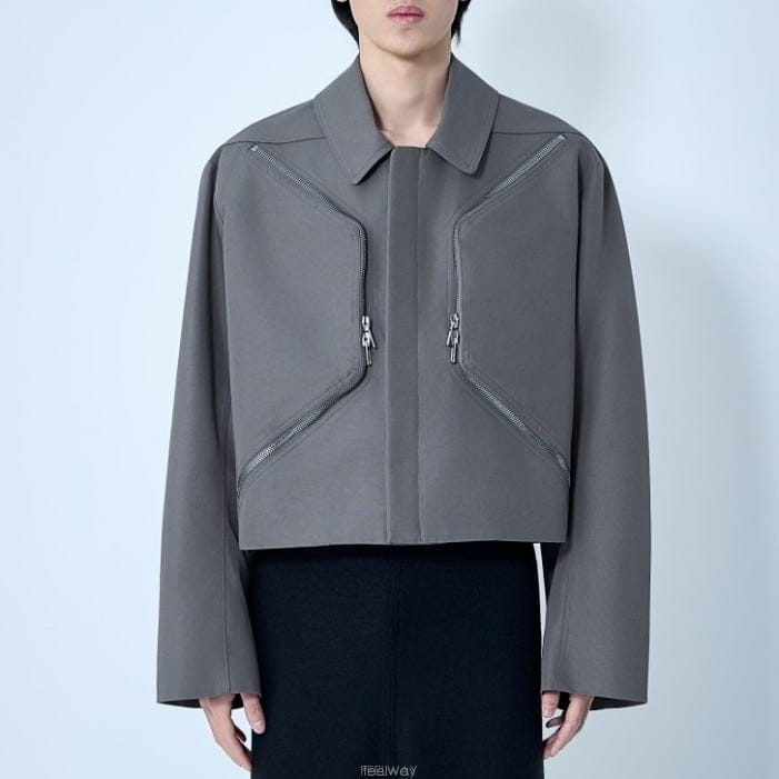 26 FW 릭오웬스 Heizer Mac 클래식 칼라 집업 크롭 자켓 그레이 RU01F2795 CDU 34