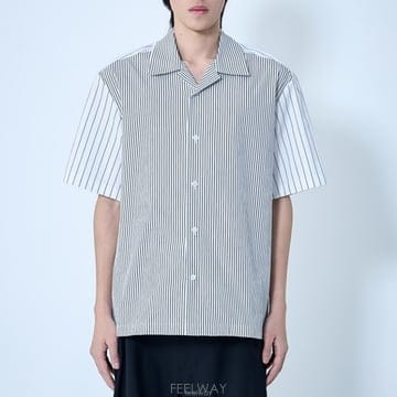 26 FW 질샌더 멀티 스트라이프 판넬 박시핏 숏슬리브 셔츠 J22DL0365 J45329 154