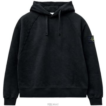 [스톤아일랜드] 25FW 와펜패치 브러싱 오가닉 코튼 후드티셔츠 블랙 남성 티셔츠 K2S156100023 S