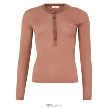 26 FW 끌로에 체스트 레터링 로고 라운드넥라인 핑크브라운 울 스웨터