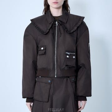 26 FW 가니 Duchesse 듀체스 프릴 더블 칼라 나일론 봄버 자켓 A1010046 ZWX