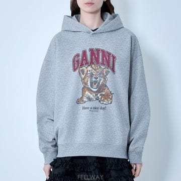 가니 타이거 & 로고 후드 그레이