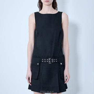 26 FW 가니 듀체스 벨트 디테일 나일론 미니 드레스 블랙 A1030167 099