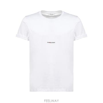 26 FW 생로랑 로고 프린트 크루넥 코튼 티셔츠 화이트 464572YB2DQ