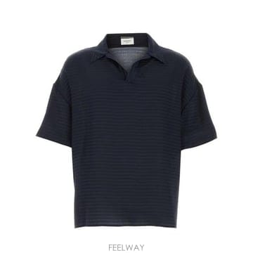 26 FW 생로랑 스트라이프 숏슬리브 실크 폴로 셔츠 814801Y2G62