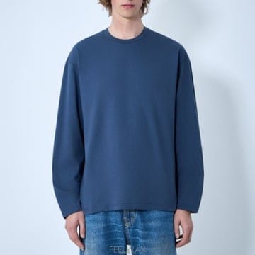 26 FW 질샌더 크루넥 리브 소프트 니트 코튼 롱슬리브 티셔츠 블루 J21GC0196 J20360 