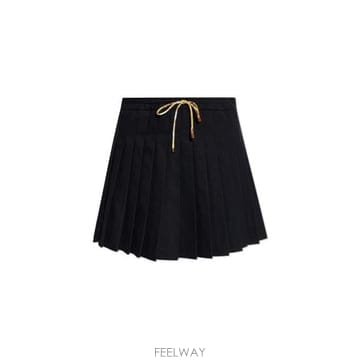 베르사체 플리츠 드로스트링 미니 스커트 블랙