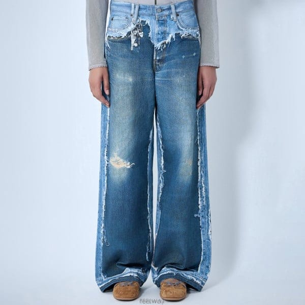 26 FW LOeil 트롬페 디스트레스트 프린트 하이라이즈 데님 진 CK0140 AUZ