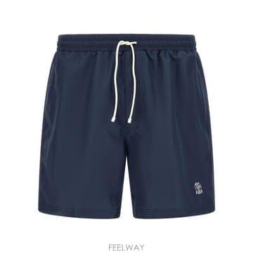 26 FW 브루넬로 쿠치넬리 로고 엠브로이디드 끈 스윔 쇼츠 블루 MW817043