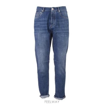 26 FW 브루넬로 쿠치넬리 로고 패치 스트레이트 레그 진 블루 M0Z37X1290