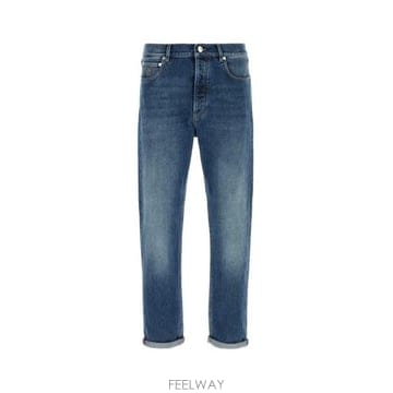 26 FW 브루넬로 쿠치넬리 로고 패치 벨트루프 스트레이트 레그 진 블루 M283PO1090