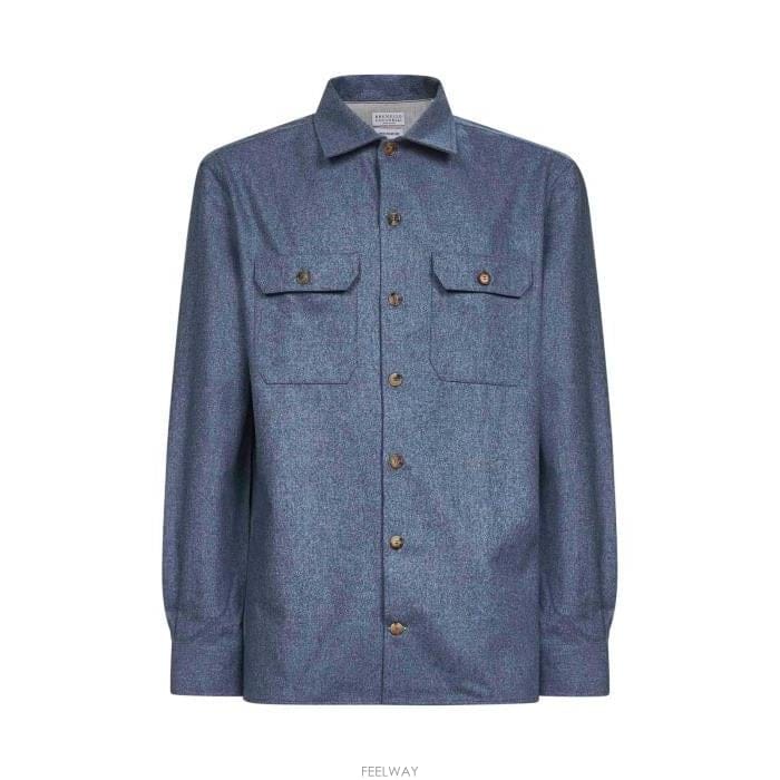 26 FW 브루넬로 쿠치넬리 롱슬리브 버튼 울 셔츠 블루 M038P0720