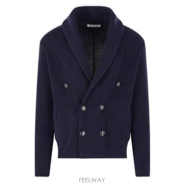 26 FW 브루넬로 쿠치넬리 더블 브레스티드 니트 가디건 블루 M2873346