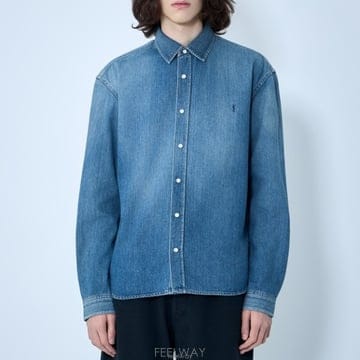 26 FW 생로랑 Cassandre YSL 카산드레 로고 데님 셔츠 블루 862246 Y29YA 4428