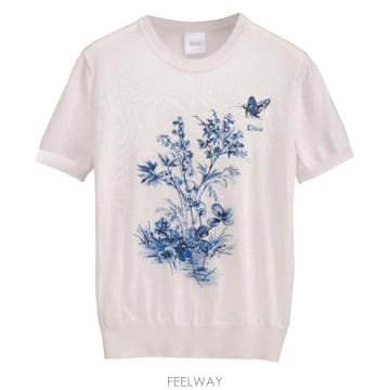 디올 FW 숏슬리브 크루넥 플로럴 버터플라이 엠브로이더드 로고 숏슬리브 스웨터 탑