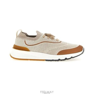 26 FW 브루넬로 쿠치넬리 로고 엠보싱 니트 레이스업 스니커즈 MZUEHRO342