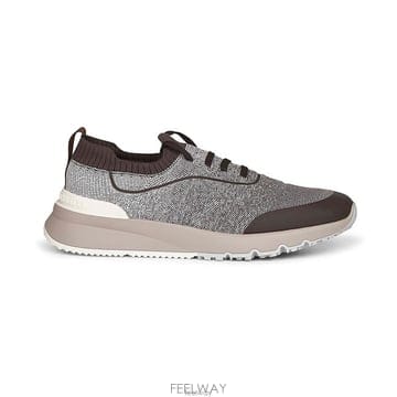26 FW 브루넬로 쿠치넬리 로고 엠보싱 니트 레이스업 클로저 스니커즈 MZUEHRO342