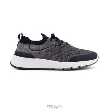 26 FW 브루넬로 쿠치넬리 로고 엠보싱 니트 레이스업 스니커즈 네이비 MZUEHRO342