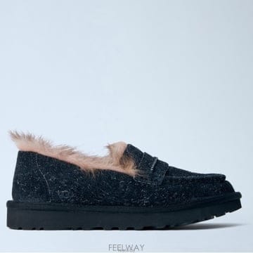 26 FW 어그 Ellis 엘리스 퍼 리닝 텍스처 위브 로퍼 블랙 1179390 BLK