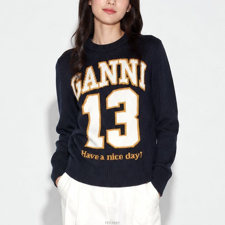 GANNI 자카드 니트 울 스웨터
