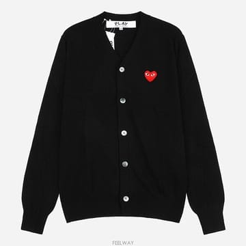꼼데가르송 6S AX N008 051 1 레드 하트 니트 브이넥 가디건 블랙
