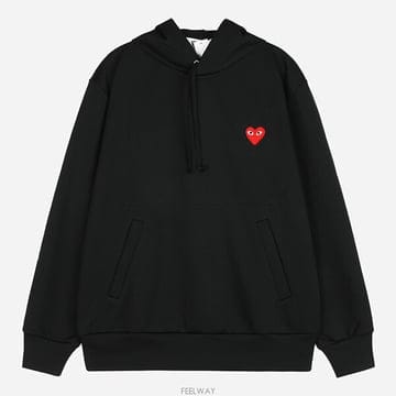 꼼데가르송 6S AX T174 051 1 레드 하트 후드 맨투맨 블랙