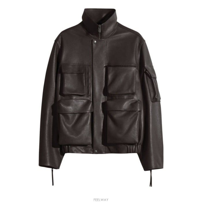 26 FW 하이넥 프론트 플랩 포켓 모카 브라운 레더 자켓