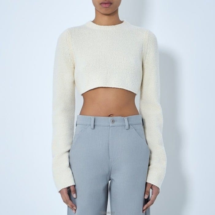 26 FW 리에르 크루넥 리브 롱슬리브 울 크롭 스웨터 라이트베이지 KNW72 WVB BB